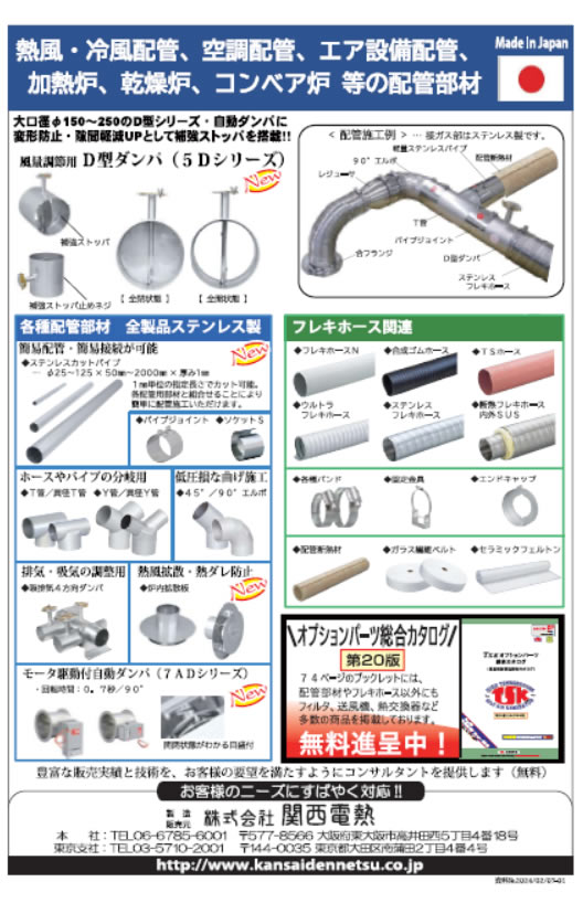 熱交換器、カクハン扇、炉内サーキュレータ、耐熱送風機、オプションパーツ総合カタログ