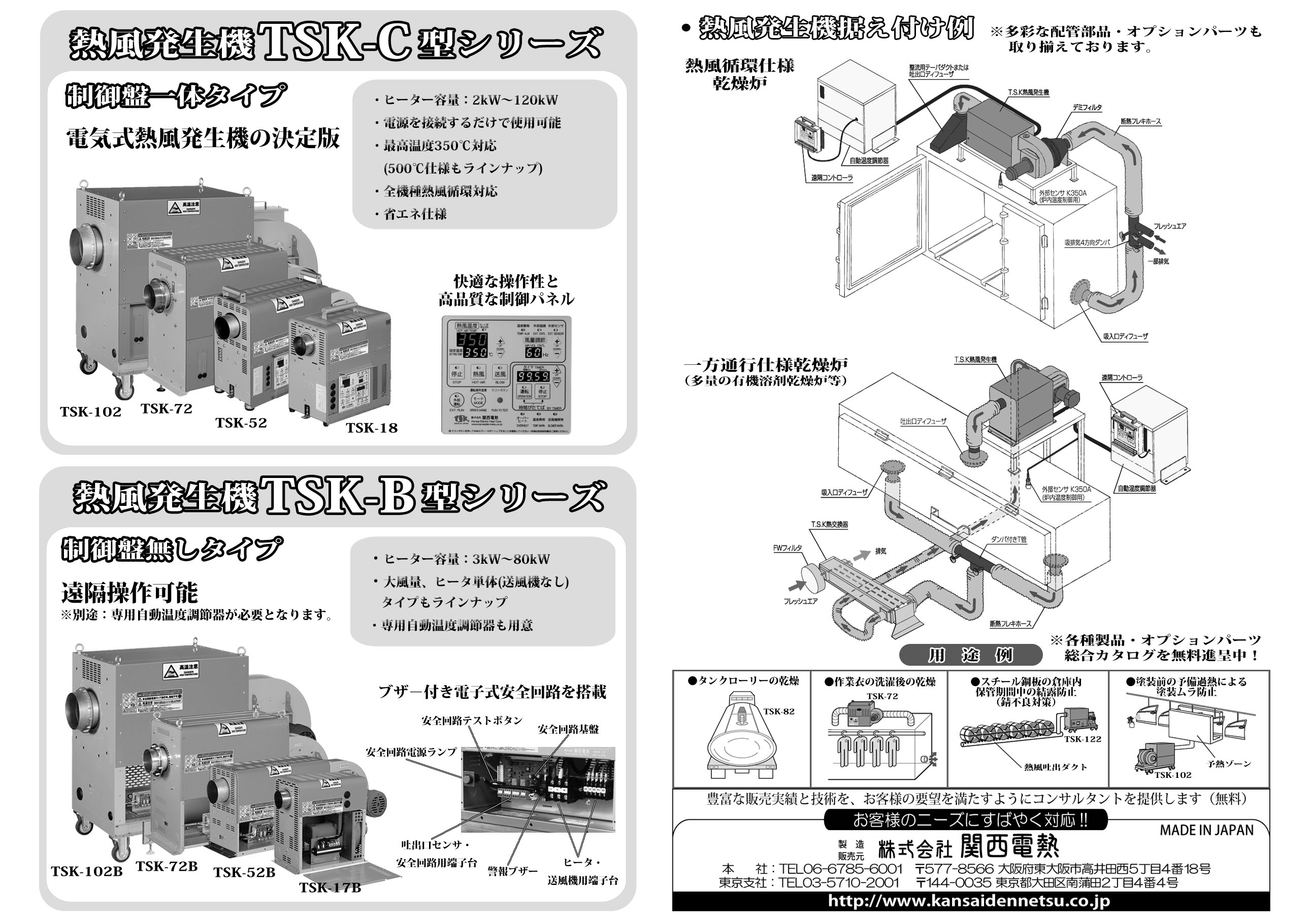 熱風発生機TSK-C、Bシリーズ・添え付け例、使用例